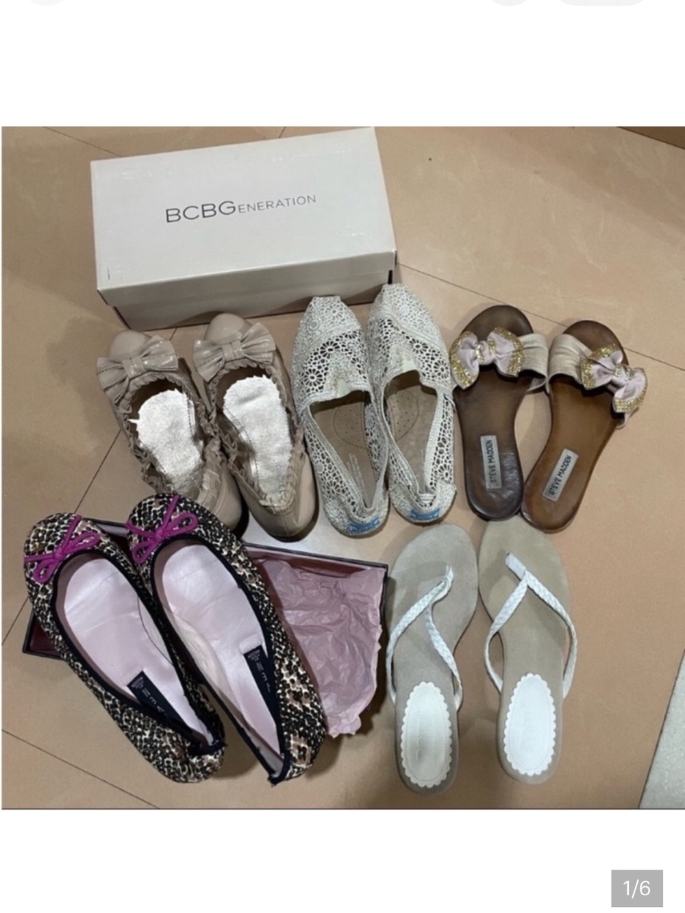 5 BCBGeneration Beige Crochet Pointed Slip-On Flats Bundle A lot